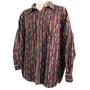 Vintage Lawton Harbor XL Paisley Striped Corduroy Button Up Long Sleeve Shirt GU